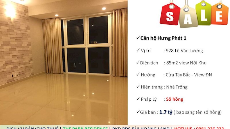 Căn hộ Hưng Phát 1, 85m2 có sân thượng bên hông nhà, tặng máy lạnh, 1.68 tỷ (bao sổ)